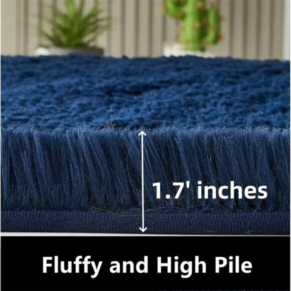 New 6x9 Area Rug – Navy Blue Soft Fluffy Shaggy Carpet for Living Room